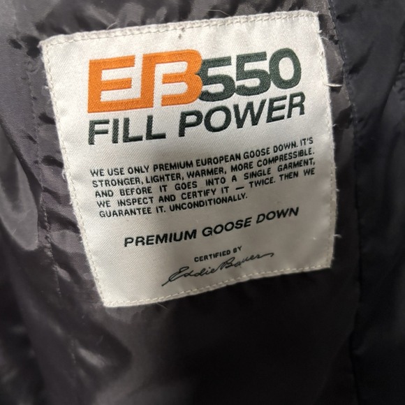 Eddie Bauer Black Goose Down Puffer Long Jacket EB550 Fill Power XL No Hood - Picture 4 of 8